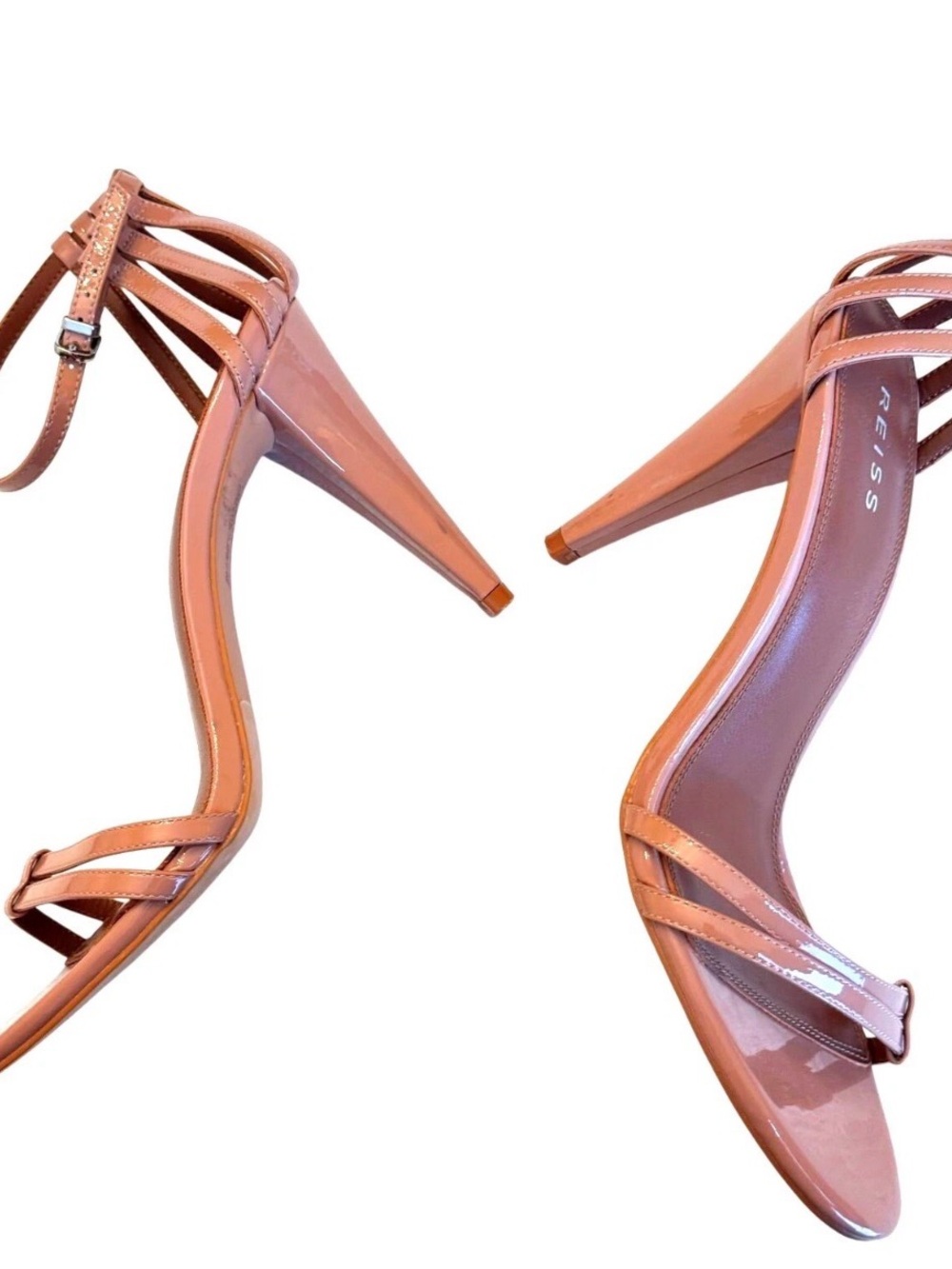 Reiss Patent Leather Strappy Heeled Sandals in Brown Sz 40 US 9.5 - Picture 6 of 11
